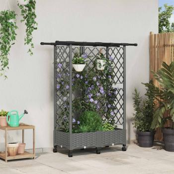 ARDEBO.de - Hochbeet mit Rankgitter und Dach Hellgrau 124 x 40 x 127 cm PP
