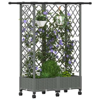 Hochbeet mit Rankgitter und Dach Hellgrau 124 x 40 x 127 cm PP