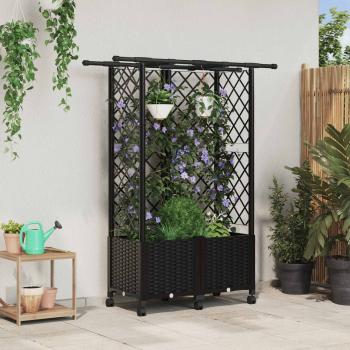 ARDEBO.de - Hochbeet mit Rankgitter und Dach Schwarz 124 x 40 x 142 cm PP