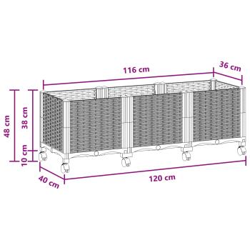 Gartenpflanzer mit Rädern Braun 120 x 40 x 44 cm PP