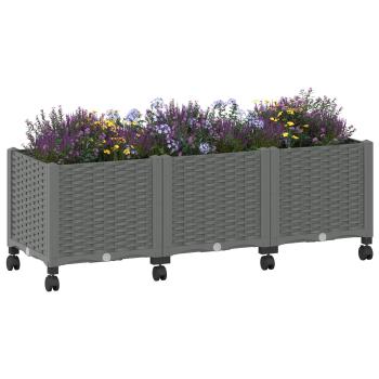 Gartenpflanzer mit Rädern Hellgrau 120 x 40 x 48 cm PP