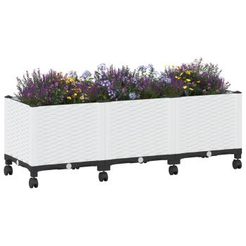 Gartenpflanzer mit Rädern Weiß 120 x 40 x 48 cm PP