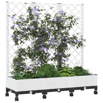 Pflanzkübel mit Spalier und Rädern Weiß 120 x 40 x 131,5 cm PP