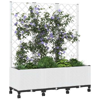 Pflanzkübel mit Spalier und Rädern Weiß 120 x 40 x 146 cm PP