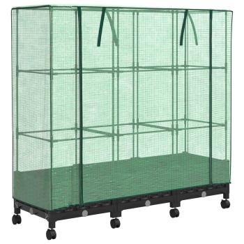 Gartenplanter mit Gewächshausabdeckung und Rädern 3 stk. PP