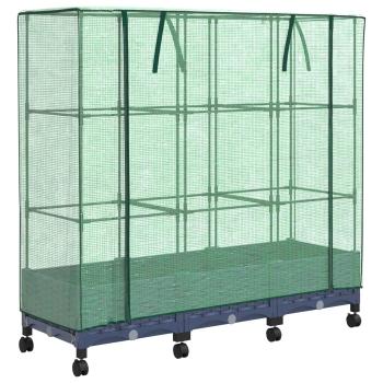 Gartenplanter mit Gewächshausabdeckung und Rädern 3 stk. PP