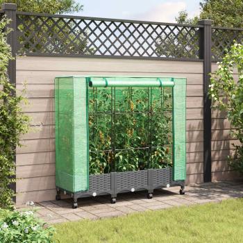 ARDEBO.de - Gartenplanter mit Gewächshausabdeckung und Rädern 3 stk. PP