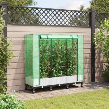 ARDEBO.de - Gartenplanter mit Gewächshausabdeckung und Rädern 3 stk. Weiß