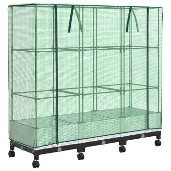 Gartenplanter mit Gewächshausabdeckung und Rädern 3 stk. Weiß