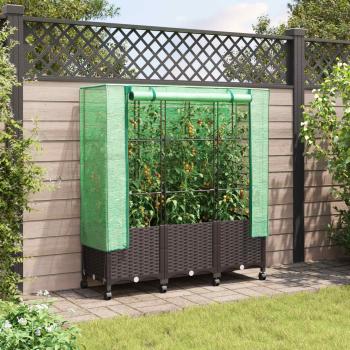 ARDEBO.de - Gartenplanter mit Gewächshausabdeckung und Rädern 3 stk. Braun