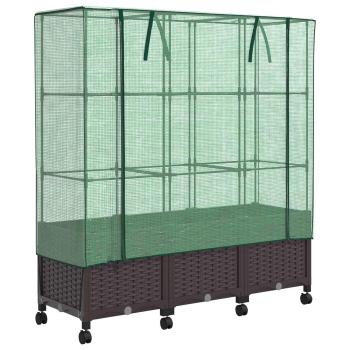 Gartenplanter mit Gewächshausabdeckung und Rädern 3 stk. Braun