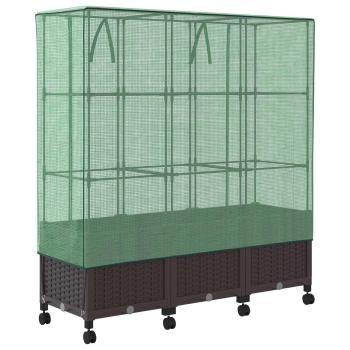 Gartenplanter mit Gewächshausabdeckung und Rädern 3 stk. Braun