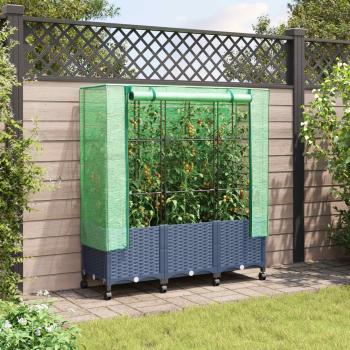 ARDEBO.de - Gartenplanter mit Gewächshausabdeckung und Rädern 3 Stk. PP