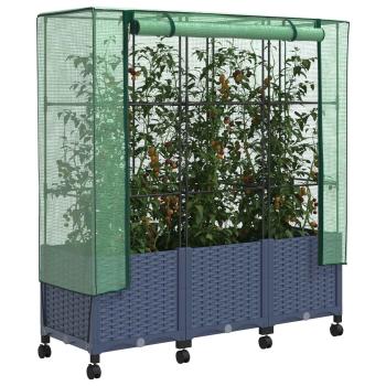Gartenplanter mit Gewächshausabdeckung und Rädern 3 Stk. PP