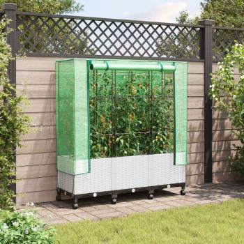 ARDEBO.de - Gartenplanter mit Gewächshausabdeckung und Rädern 3 stk. Weiß