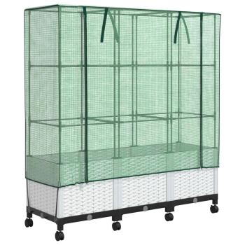 Gartenplanter mit Gewächshausabdeckung und Rädern 3 stk. Weiß