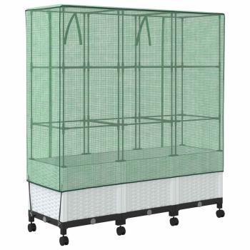 Gartenplanter mit Gewächshausabdeckung und Rädern 3 stk. Weiß