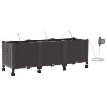 Garten Blumenkübel mit Bewässerung und Rädern 3 stk. Braun PP