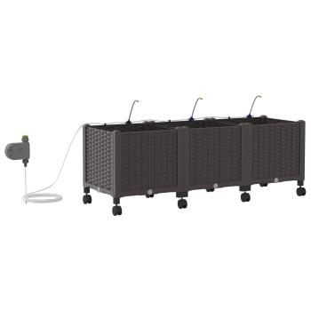 Garten Blumenkübel mit Bewässerung und Rädern 3 stk. Braun PP