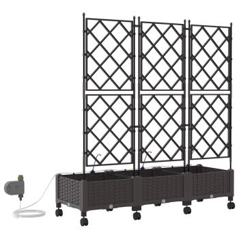 Garten Blumenkübel mit Bewässerung und Rädern 3 Stk. Braun PP