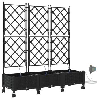 Garten Blumenkübel mit Bewässerung und Rädern 3 Stk. Schwarz PP