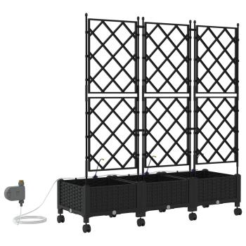 Garten Blumenkübel mit Bewässerung und Rädern 3 Stk. Schwarz PP