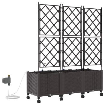 Garten Blumenkübel mit Bewässerung und Rädern 3 Stk. Braun PP