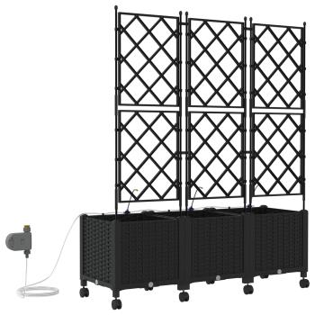 Garten Blumenkübel mit Bewässerung und Rädern 3 Stk. Schwarz PP