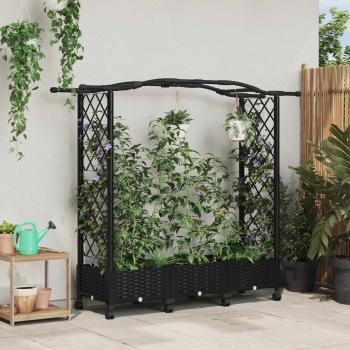 ARDEBO.de - Hochbeet mit Rankgitter und Dach Schwarz 169 x 40 x 129 cm PP