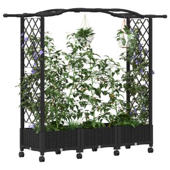 Hochbeet mit Rankgitter und Dach Schwarz 169 x 40 x 129 cm PP