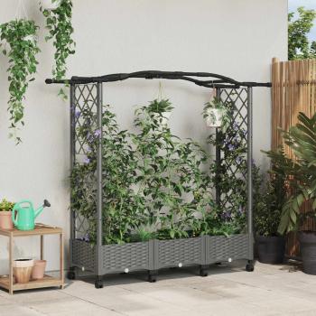 ARDEBO.de - Hochbeet mit Rankgitter und Dach Hellgrau 169 x 40 x 129 cm PP