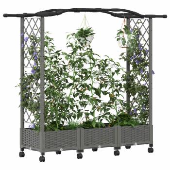 Hochbeet mit Rankgitter und Dach Hellgrau 169 x 40 x 129 cm PP