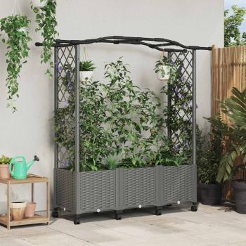 ARDEBO.de - Hochbeet mit Rankgitter und Dach Hellgrau 164 x 40 x 144 cm PP