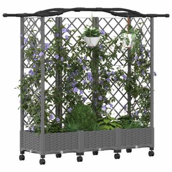 Hochbeet mit Rankgitter und Dach Hellgrau 163 x 40 x 129 cm PP
