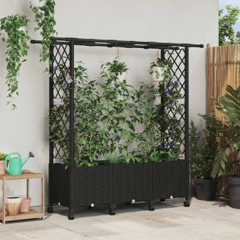 ARDEBO.de - Hochbeet mit Rankgitter und Dach Schwarz 162,5 x 40 x 142 cm PP