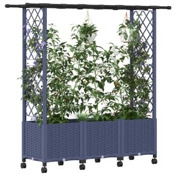 Hochbeet mit Rankgitter und Dach Grau 162,5 x 40 x 142 cm PP