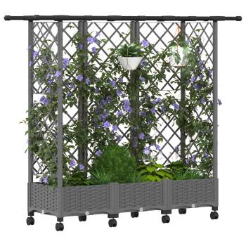 Hochbeet mit Rankgitter und Dach Hellgrau 164 x 40 x 127 cm PP