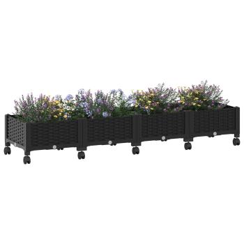 Gartenpflanzer mit Rädern Schwarz 160 x 40 x 29 cm PP