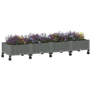 Gartenpflanzer mit Rädern Hellgrau 160 x 40 x 33 cm PP