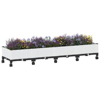 Gartenpflanzer mit Rädern Weiß 160 x 40 x 33 cm PP