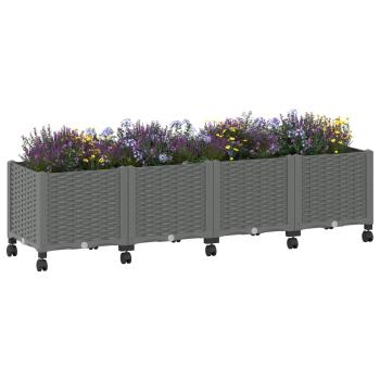 Gartenpflanzer mit Rädern Hellgrau 160 x 40 x 48 cm PP