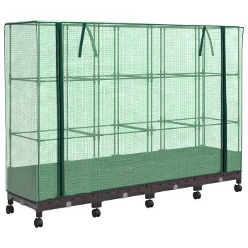 Gartenplanter mit Gewächshausabdeckung und Rädern 4 stk. Braun