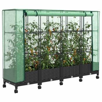 Gartenplanter mit Gewächshausabdeckung und Rädern 4 stk. PP