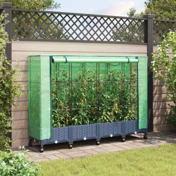 ARDEBO.de - Gartenplanter mit Gewächshausabdeckung und Rädern 4 stk. PP