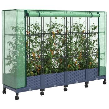 Gartenplanter mit Gewächshausabdeckung und Rädern 4 stk. PP