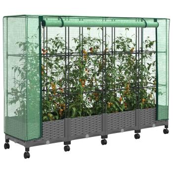 Gartenplanter mit Gewächshausabdeckung und Rädern 4 stk. PP