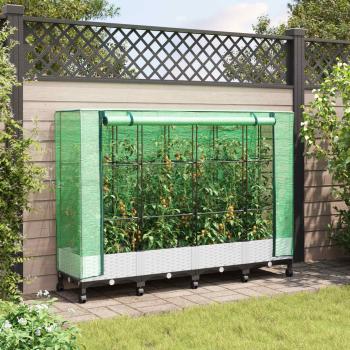 ARDEBO.de - Gartenplanter mit Gewächshausabdeckung und Rädern 4 stk. Weiß