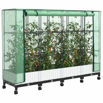 Gartenplanter mit Gewächshausabdeckung und Rädern 4 stk. Weiß