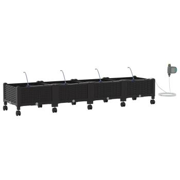Garten Blumenkübel mit Bewässerung und Rädern 4 Stk. Schwarz PP