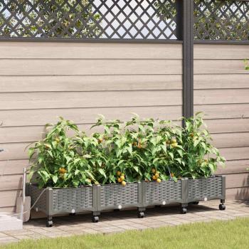 ARDEBO.de - Garten Blumenkübel mit Bewässerung und Rädern 4 Stk. Hellgrau